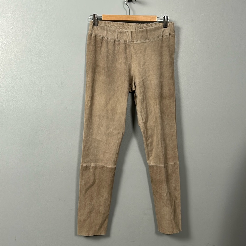Beige Faux Suede Slim Elastic Band Pants size 44 US 4 -6 sexy soft